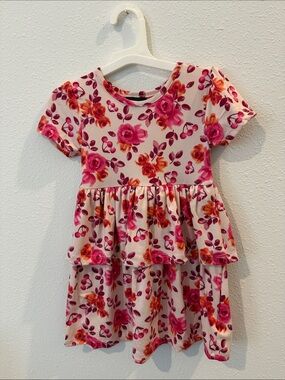 Girls' Pink Floral Tiered Dress Picapino